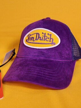 Von Dutch Purple & Yellow Velvet Trucker Hat Logo Snapback Unisex Grape Crush